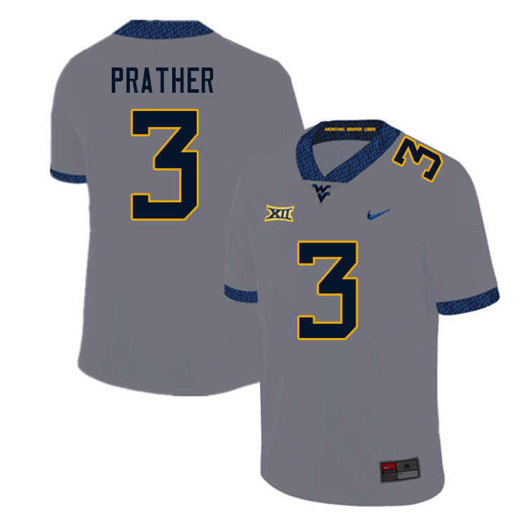 Men #3 Kaden Prather West Virginia Mountaineers College Football Jerseys Sale-Gray